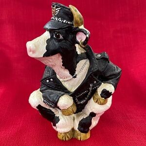 Vintage 1994 Highway Holsteins Leather Jacket Wearing Biker Cow Figurine